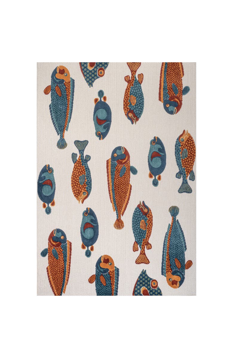 JONATHAN Y Algarve Modern Fish High-Low Indoor/Outdoor Area Rug, Main, color, Navy/Orange/Cream