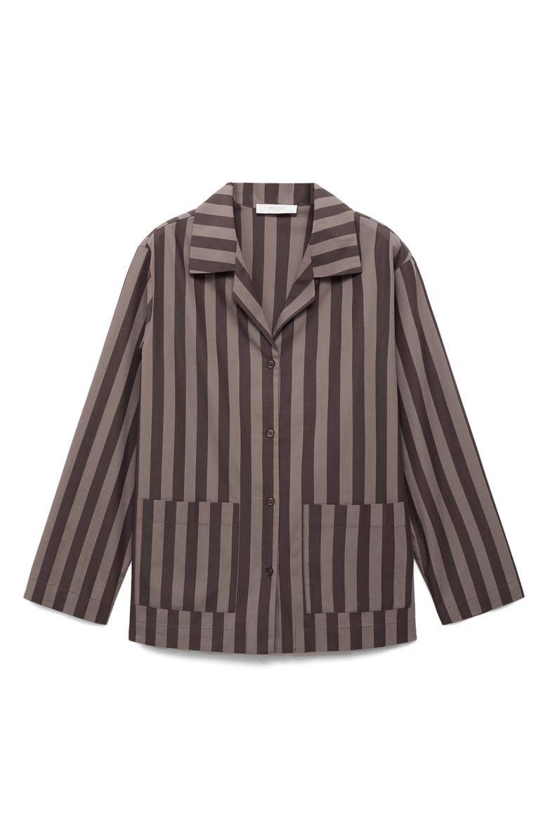 MANGO Stripe Cotton Pajama Top, Alternate, color, Brown