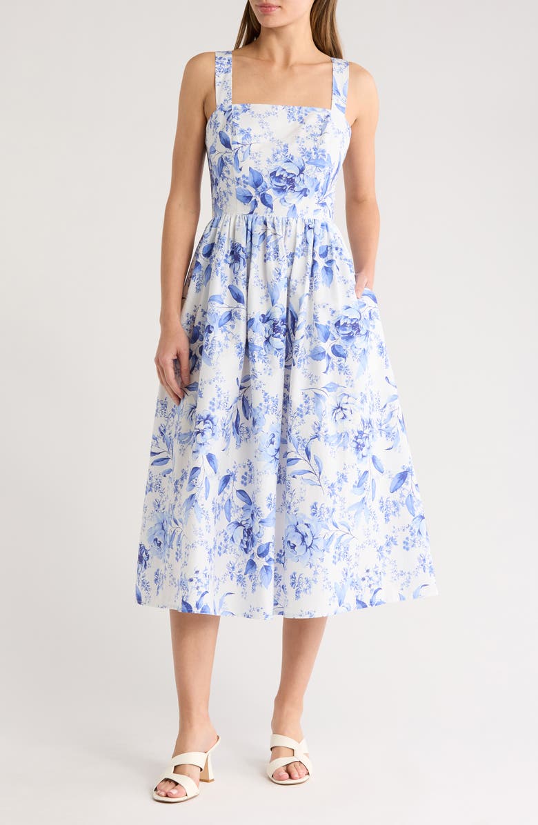 Eliza J Square Neck Smocked Sundress, Main, color,