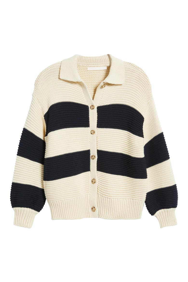 Stripe Knit Cardigan, Alternate, color, CREAM/ NAVY