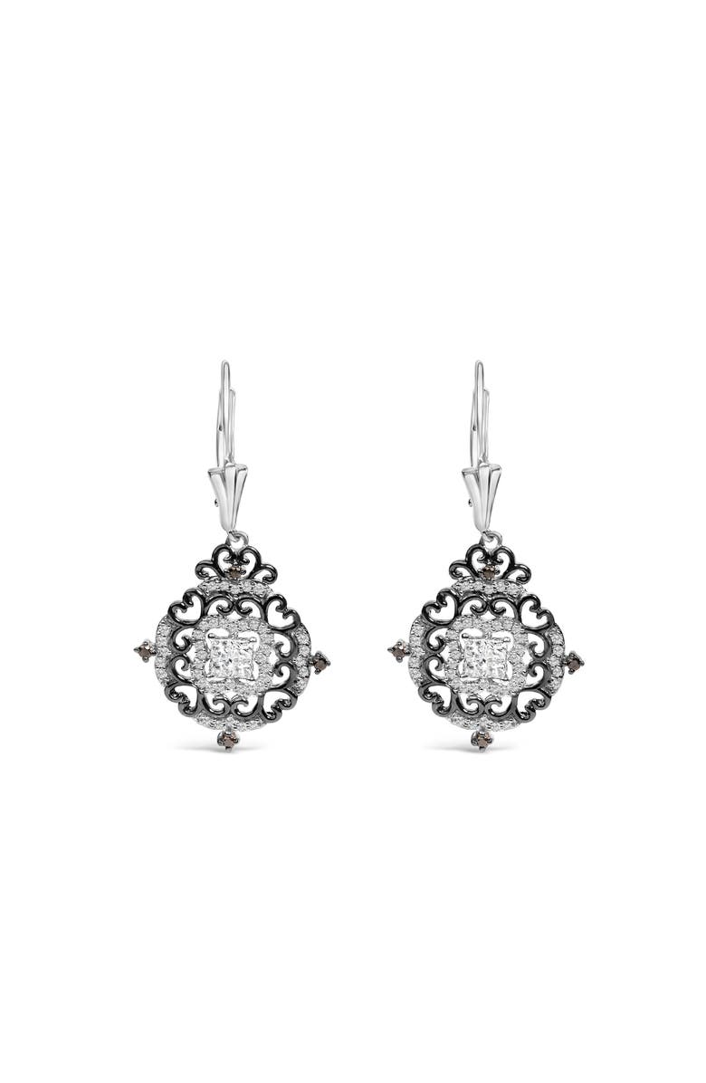 Haus of Brilliance Black Rhodium and Silver 3/4 Cttw Diamond Medallion Drop Earrings, Main, color, White