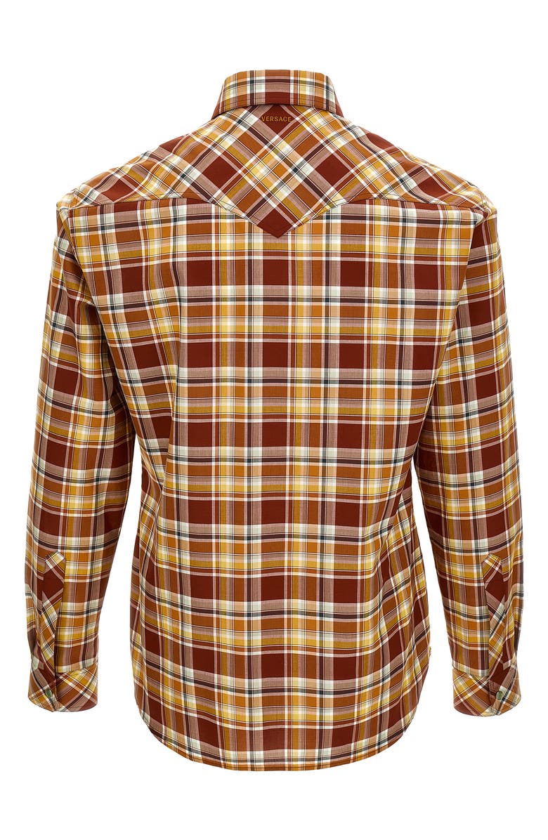 Versace Informal Plaid Snap-Up Western Shirt, Alternate, color, Dark Bordeaux Pale Yellow