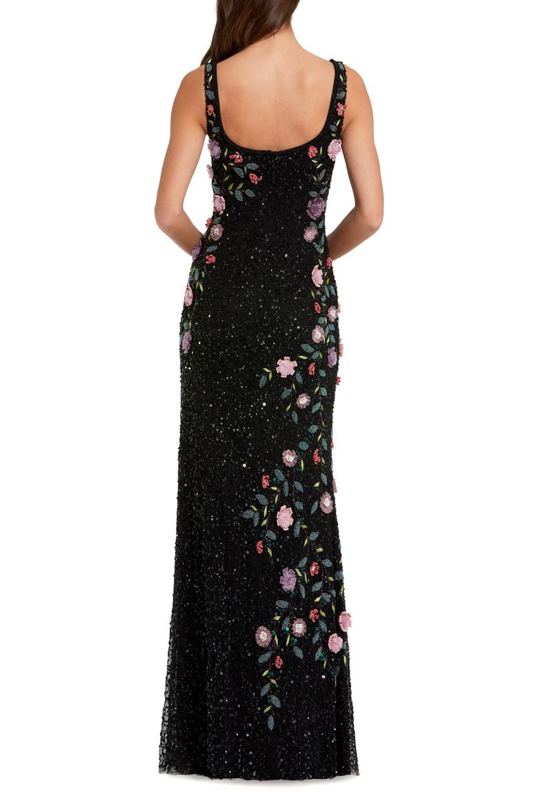 Petite Floral Beaded Scoop Neck Sleeveless Gown, Alternate, color, Black Multi