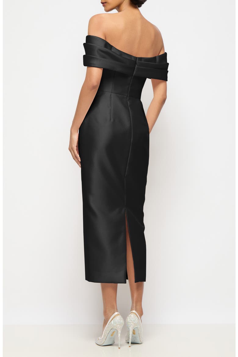 Eliana Off-the-Shoulder Satin Twill Midi Dress, Alternate, color, BLACK