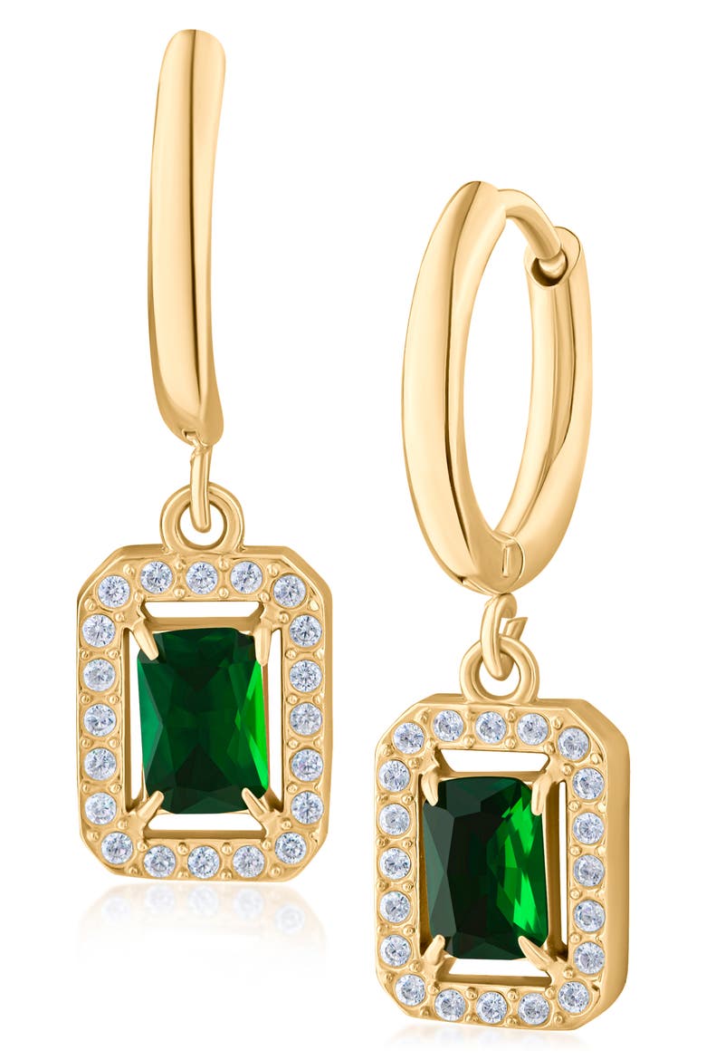 Crystal Halo Drop Earrings, Main, color, GREEN/ CLEAR GOLD