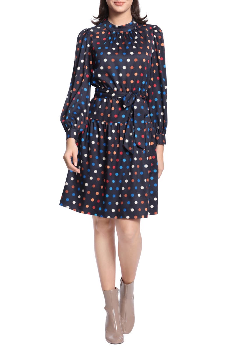 Maggy London Polka Dot Long Sleeve Dress, Main, color,