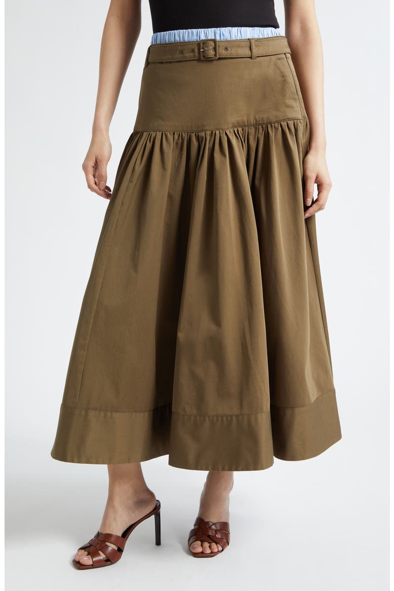 Peri Stretch Cotton Maxi Skirt, Main, color, DARK OLIVE/BLUE STRIPE