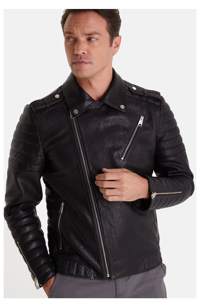 Furniq UK Quentin Leather Jacket, Alternate, color, Black