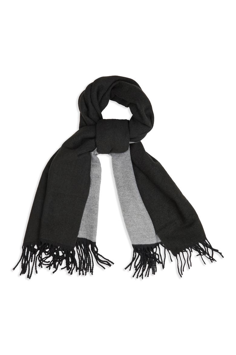 Two-Tone Reversible Fringe Scarf, Alternate, color, BLACK