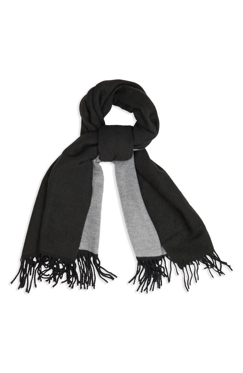 SAACHI Two-Tone Reversible Fringe Scarf, Main, color, Black