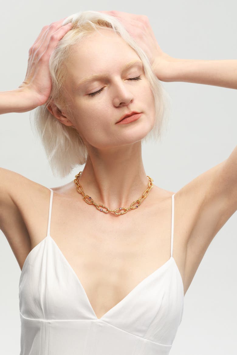 Double Colored Zirconia Necklace, Alternate, color, Gold