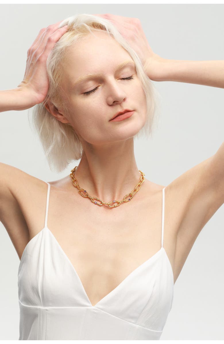 Classicharms Double Colored Zirconia Necklace, Alternate, color, Gold