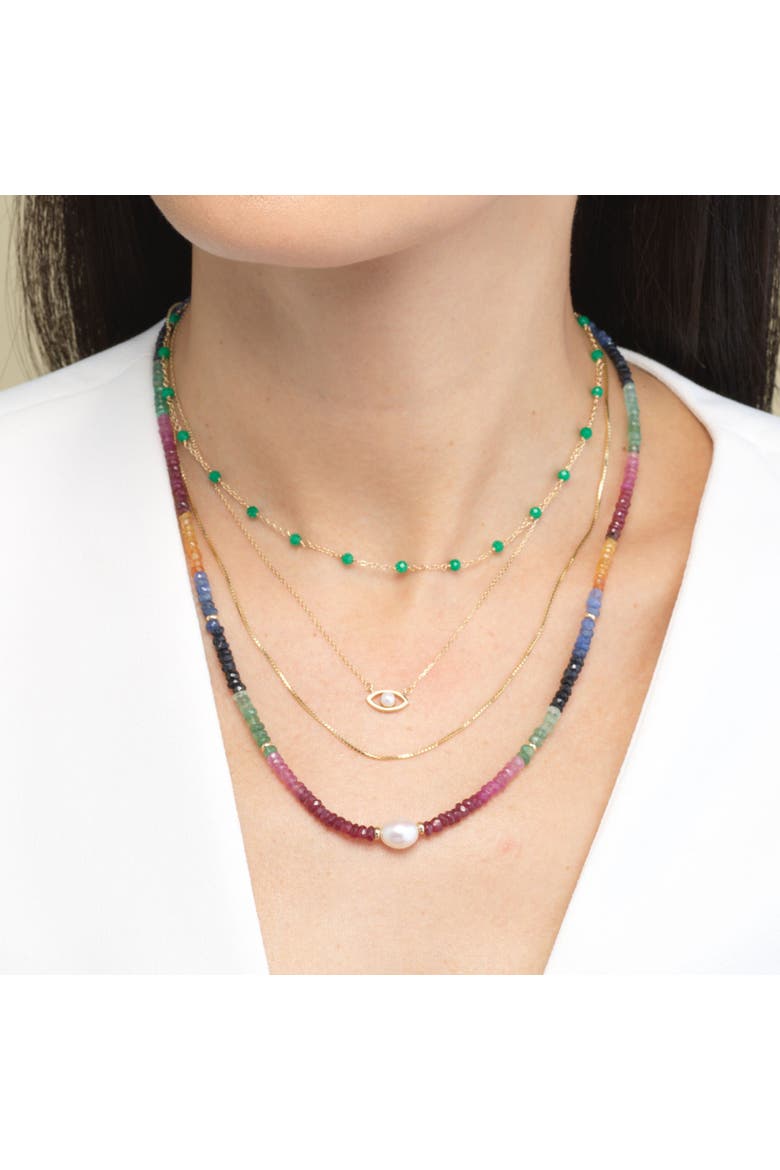 Rainbow Gemstone Bead Pearl Necklace, Alternate, color, Multicolor Gemstones