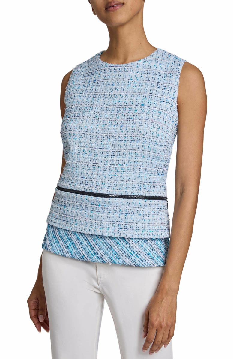 Santorelli CATERINA Sleeveless Top with Zipper Detail in Modern Tweed, Main, color, Aquamarine