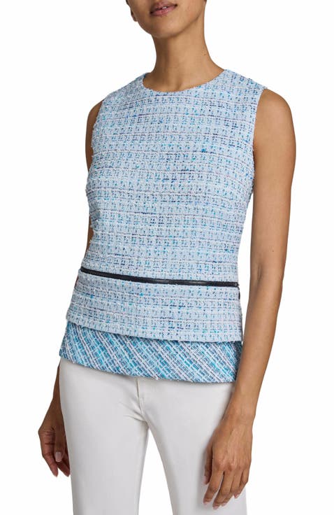 CATERINA Sleeveless Top with Zipper Detail in Modern Tweed