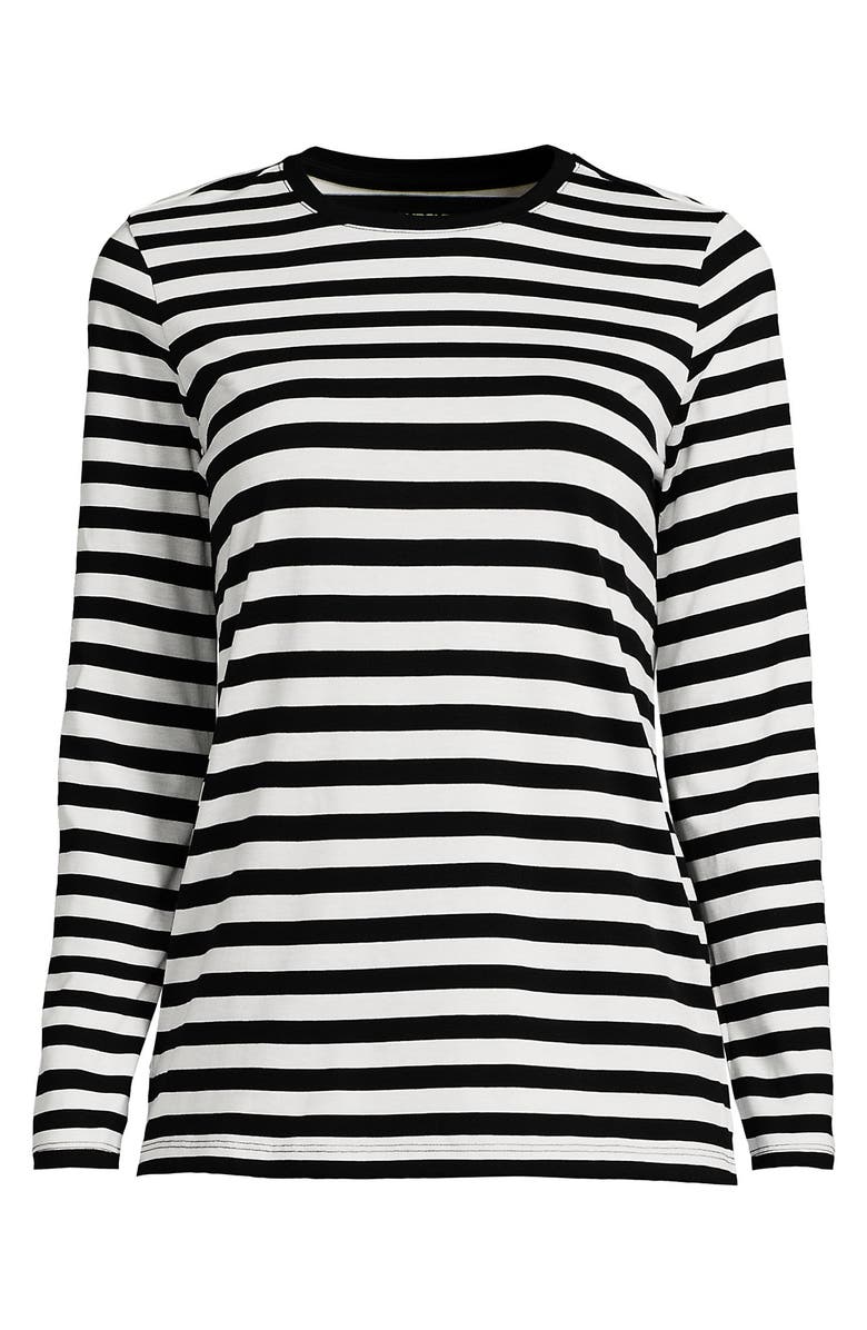 Lands' End Relaxed Supima Cotton Long Sleeve Crew Neck T-Shirt, Alternate, color, Black Even Stripe