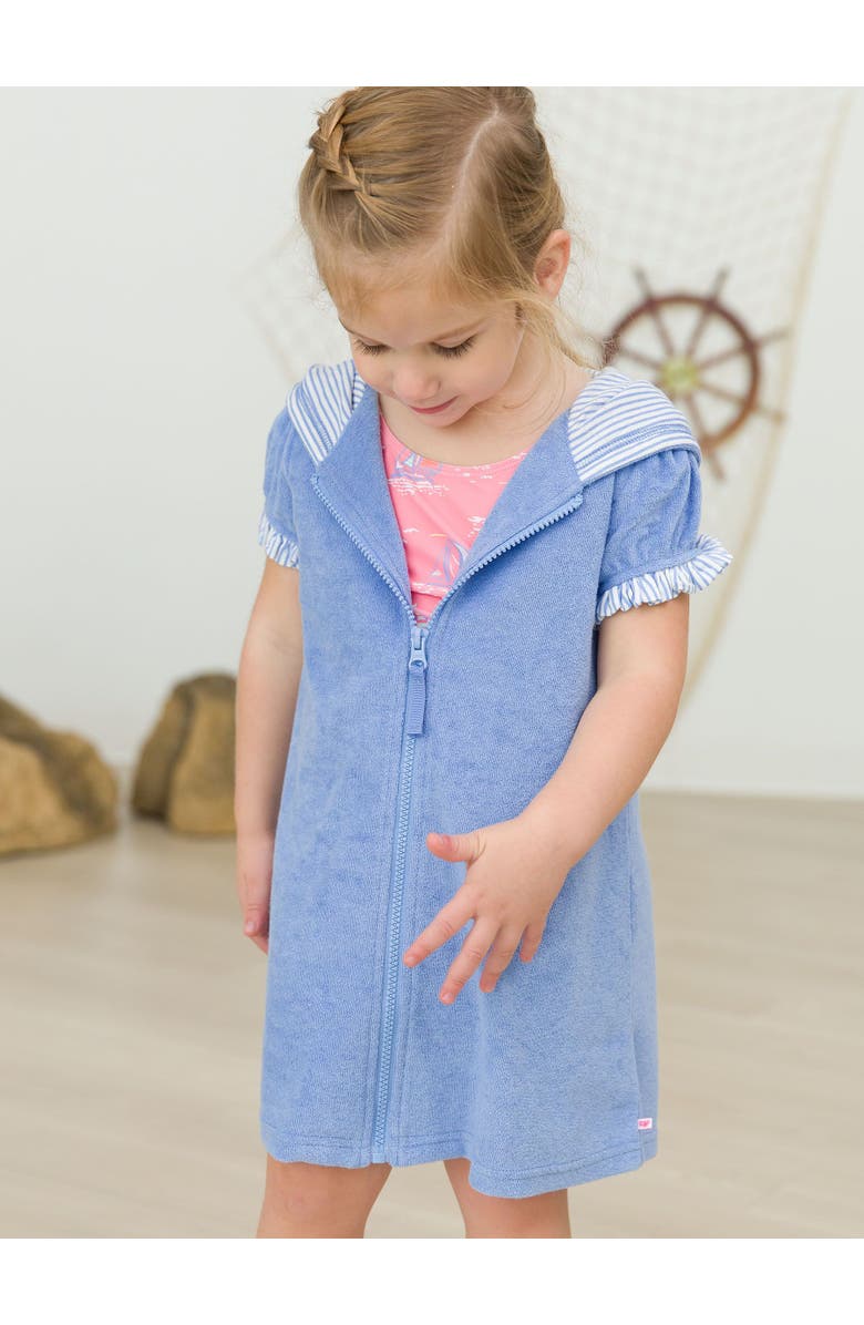 RuffleButts Baby/Toddler Girls Terry Full-Zip Cover-Up, Alternate, color, Periwinkle Blue