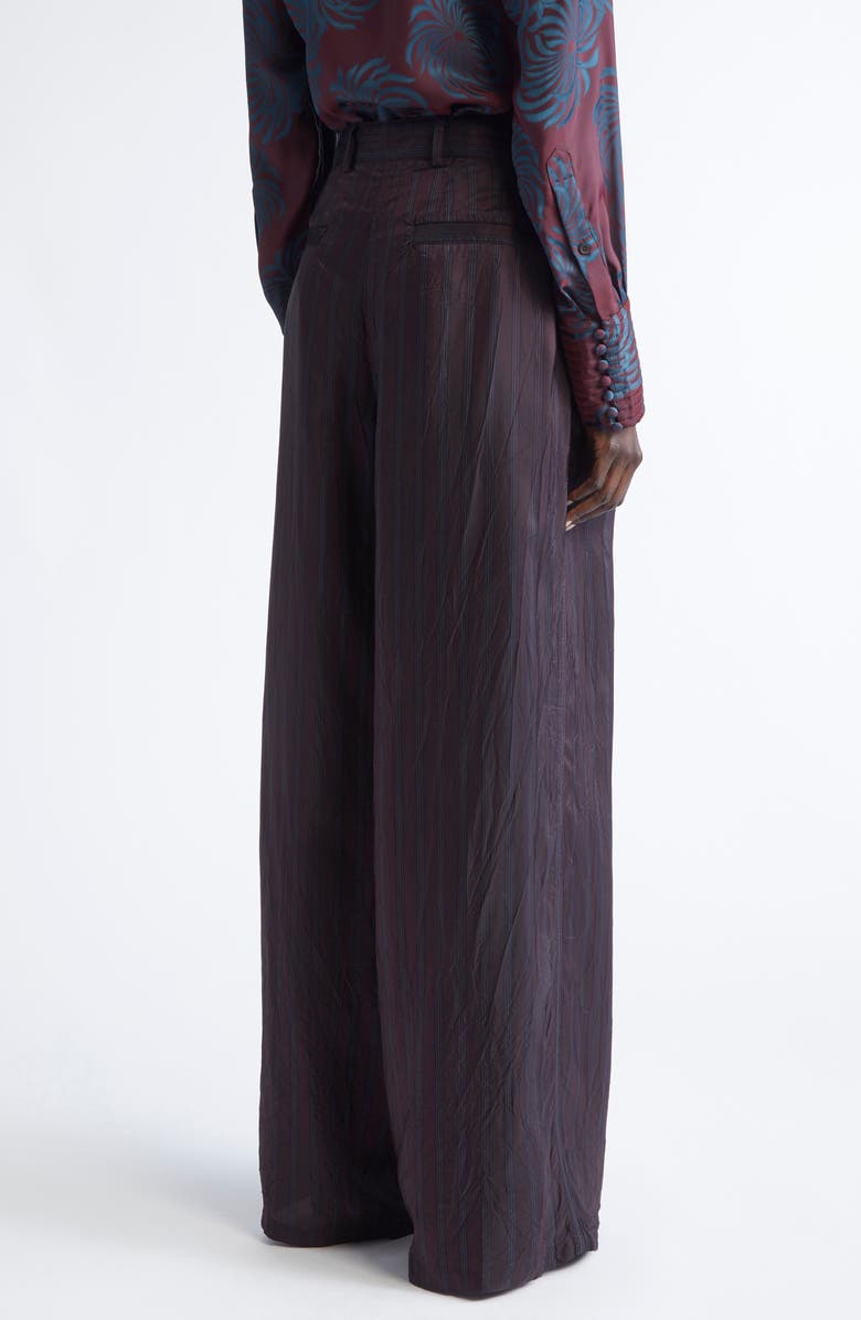 Dries Van Noten Peen Crinkled Stripe Cupro Wide Leg Pants, Alternate, color, Burgundy