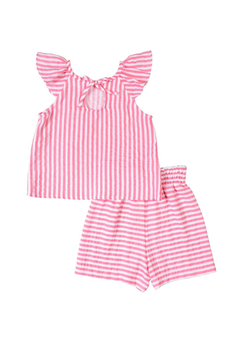 Stripe Gauze Top And Shorts, Alternate, color, Coral/White
