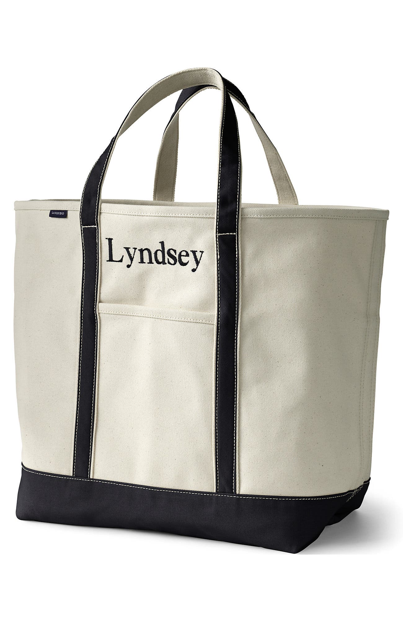 Lands' End Open Top Canvas Tote Bag, Main, color, Natural/Black
