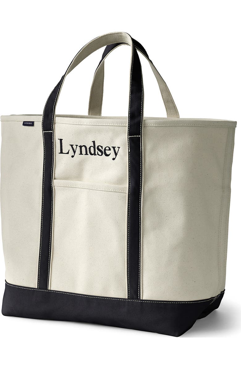 Lands' End Open Top Canvas Tote Bag, Main, color, Natural/Black