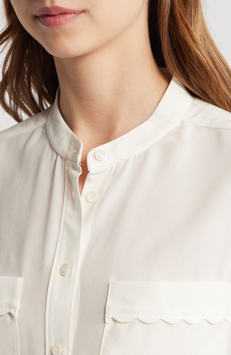 FRAME Scallop Trim Silk Button-Up Shirt, Alternate, color, 