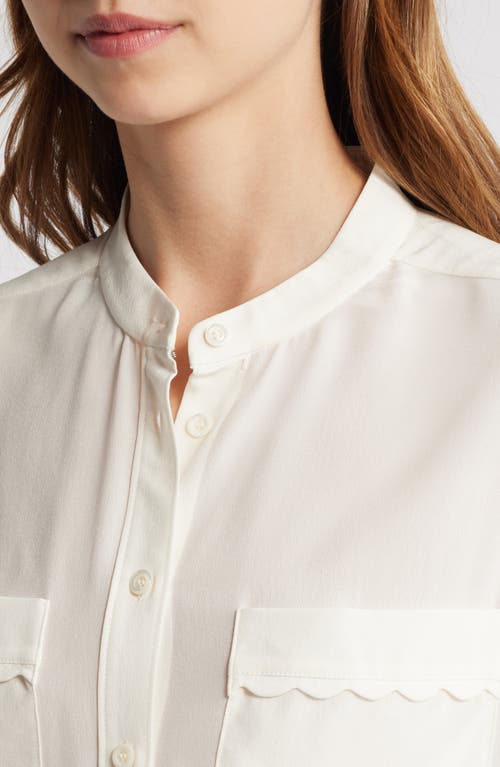 Frame Scallop Trim Silk Button-up Shirt In White