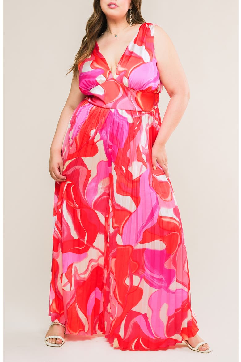 Print Woven Jumpsuit, Alternate, color, PINK RED