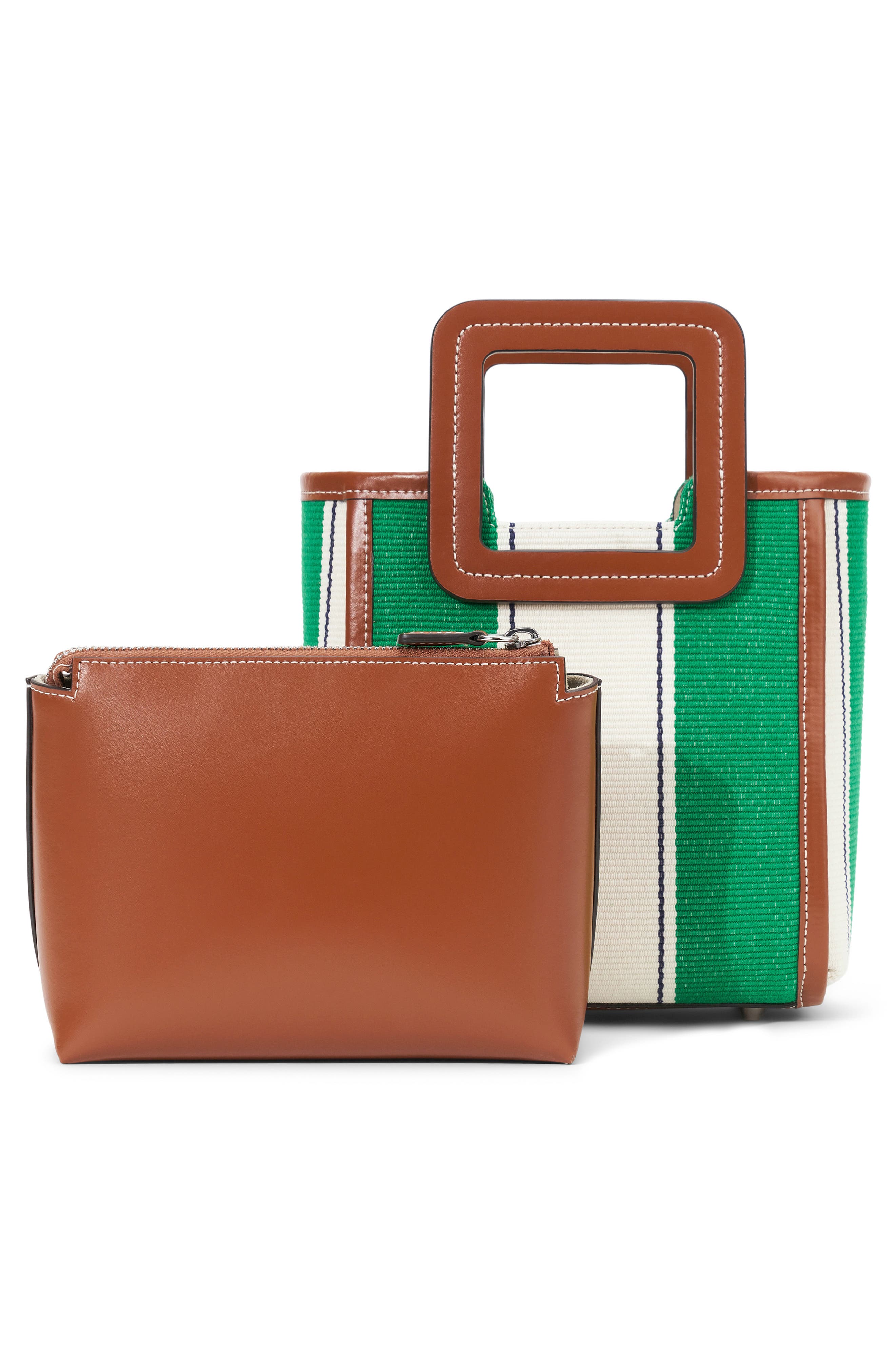 STAUD Mini Shirley Bungalow Stripe Canvas & Leather Tote, Alternate, color, 