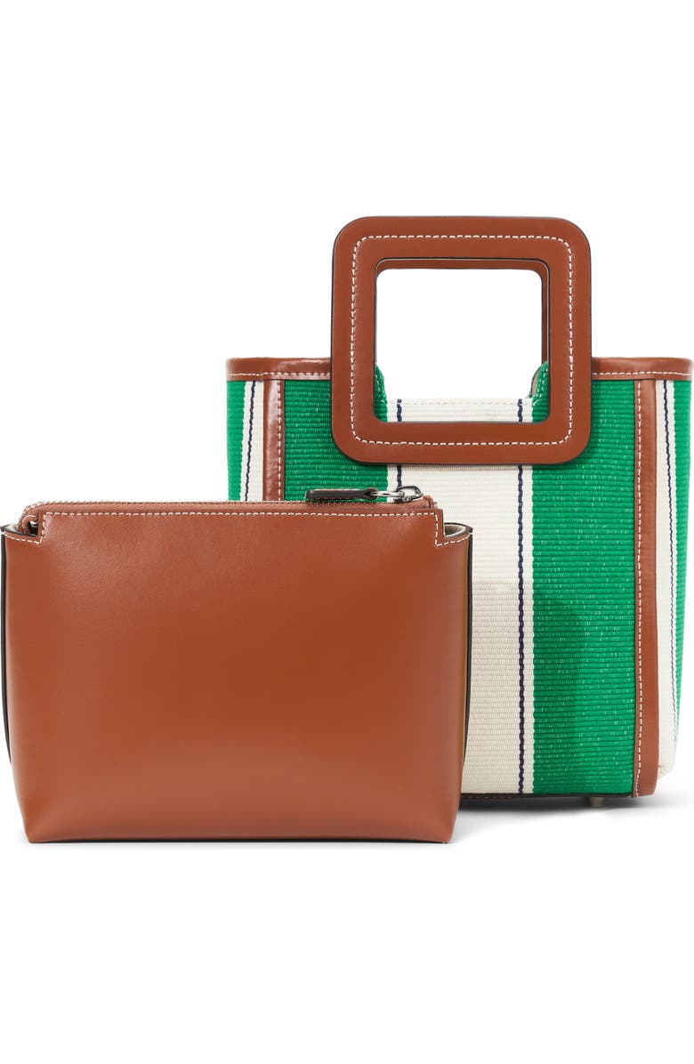 STAUD Mini Shirley Bungalow Stripe Canvas & Leather Tote, Alternate, color,