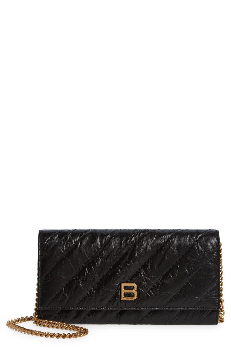 Balenciaga Crush Leather Wallet on a Chain, Main, color,