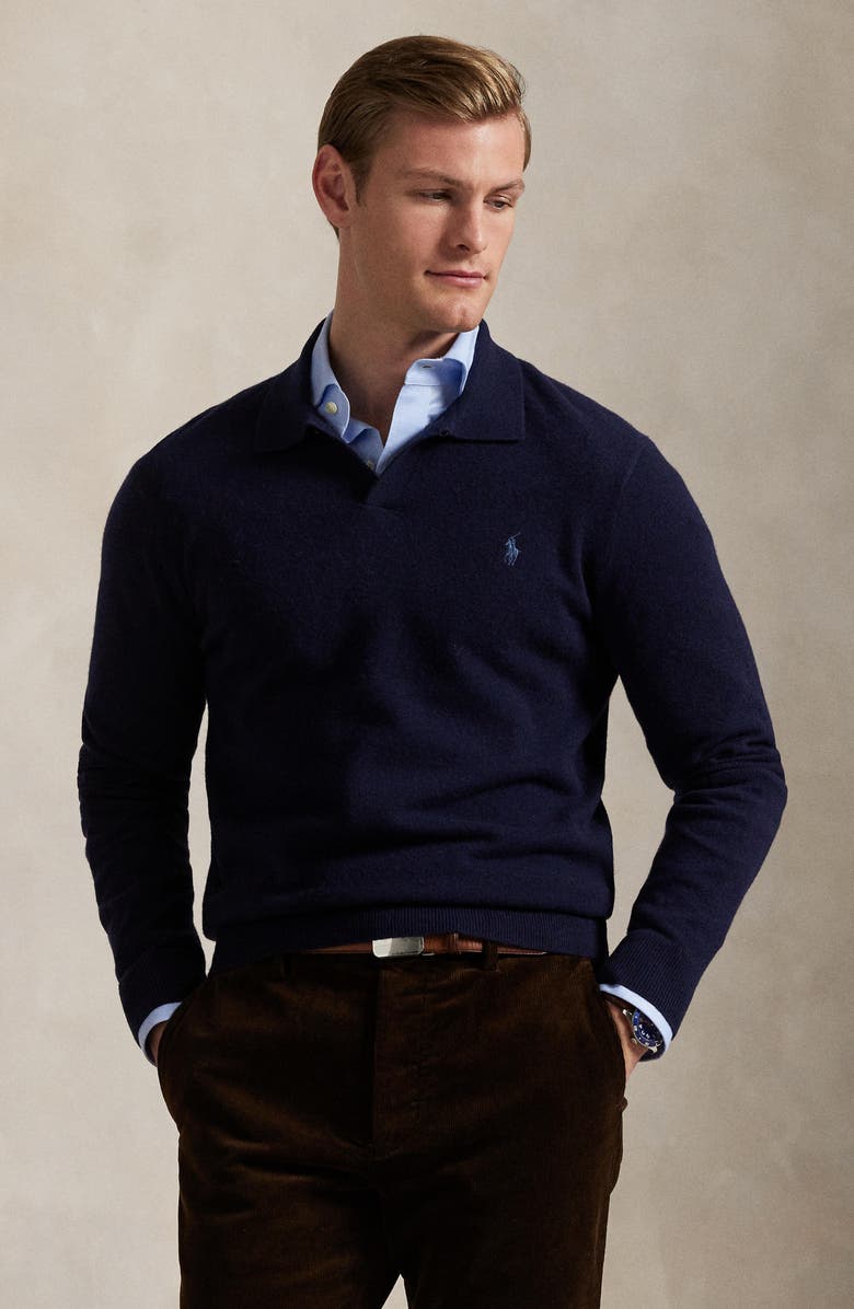 Polo Ralph Lauren Regular Fit Wool Johnny Collar Sweater, Alternate, color, Hunter Navy