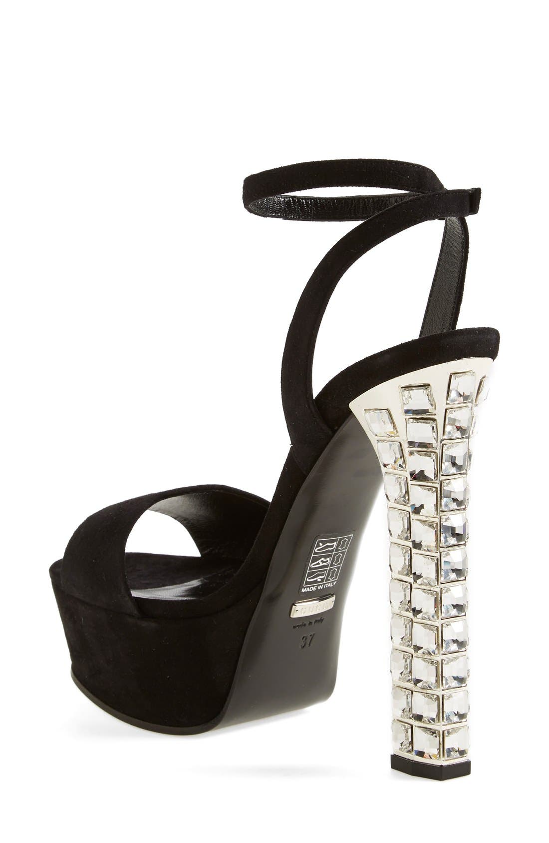 'Leila' Jeweled Heel Platform Sandal, Alternate, color, BLACK