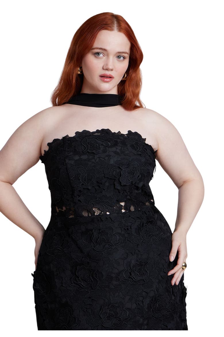 Strapless Lace Dress With Scarf, Alternate, color, BLACK ONYX