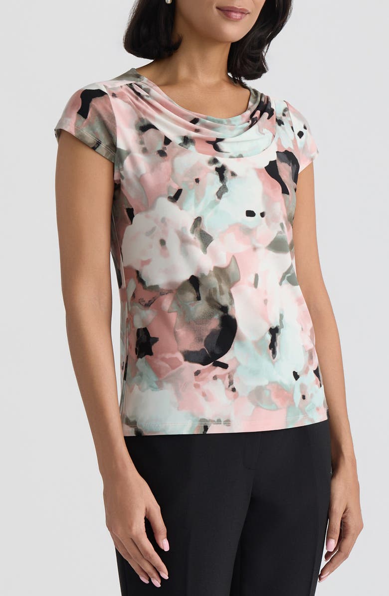 KASPER Blurred Floral Print Cowl Neck Top, Alternate, color,