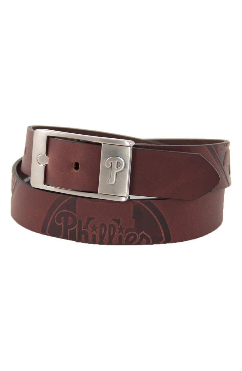 EAGLES WINGS Men's Brown Philadelphia Phillies Brandish Leather Belt, Main, color, Brown