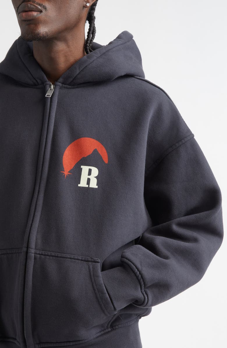 Rhude Moonlight Logo Full Zip Fleece Graphic Hoodie, Alternate, color, Vintage Black/ Red /Yellow
