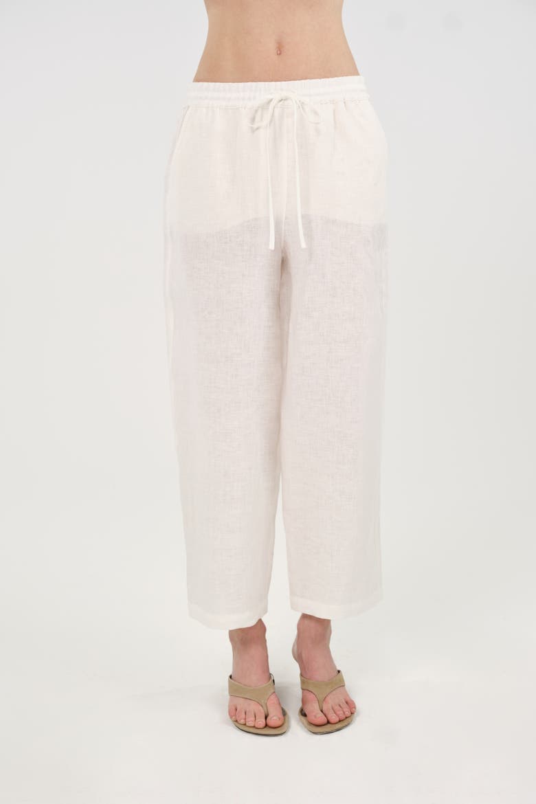 Linen Drawstring Trousers, Alternate, color, Ivory
