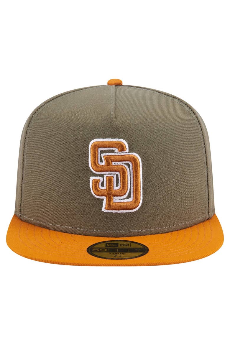 Men's New Era Olive/Orange San Diego Padres Two-Tone Color Pack A-Frame 59FIFTY Fitted Hat, Alternate, color, Olive