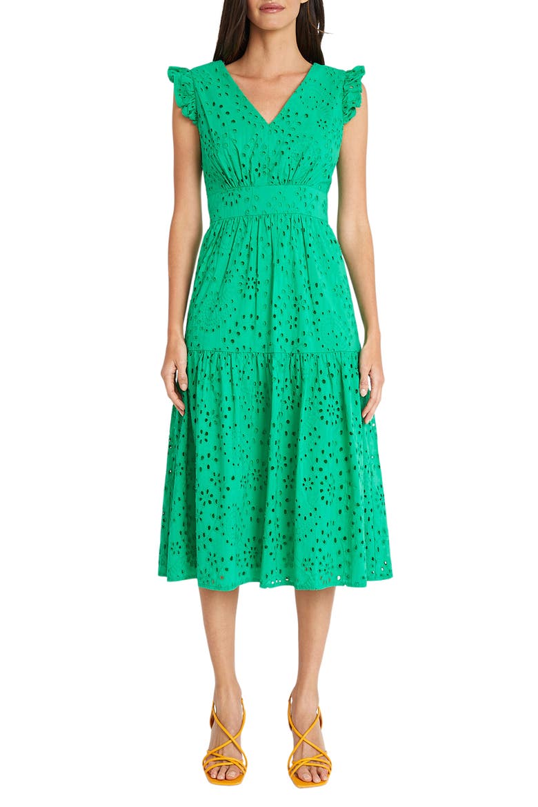 Cotton Eyelet Tiered Midi Dress, Main, color, DEEP MINT