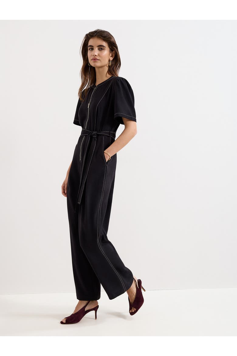 Alix Contrast Stitch Zip Jumpsuit, Main, color, Black