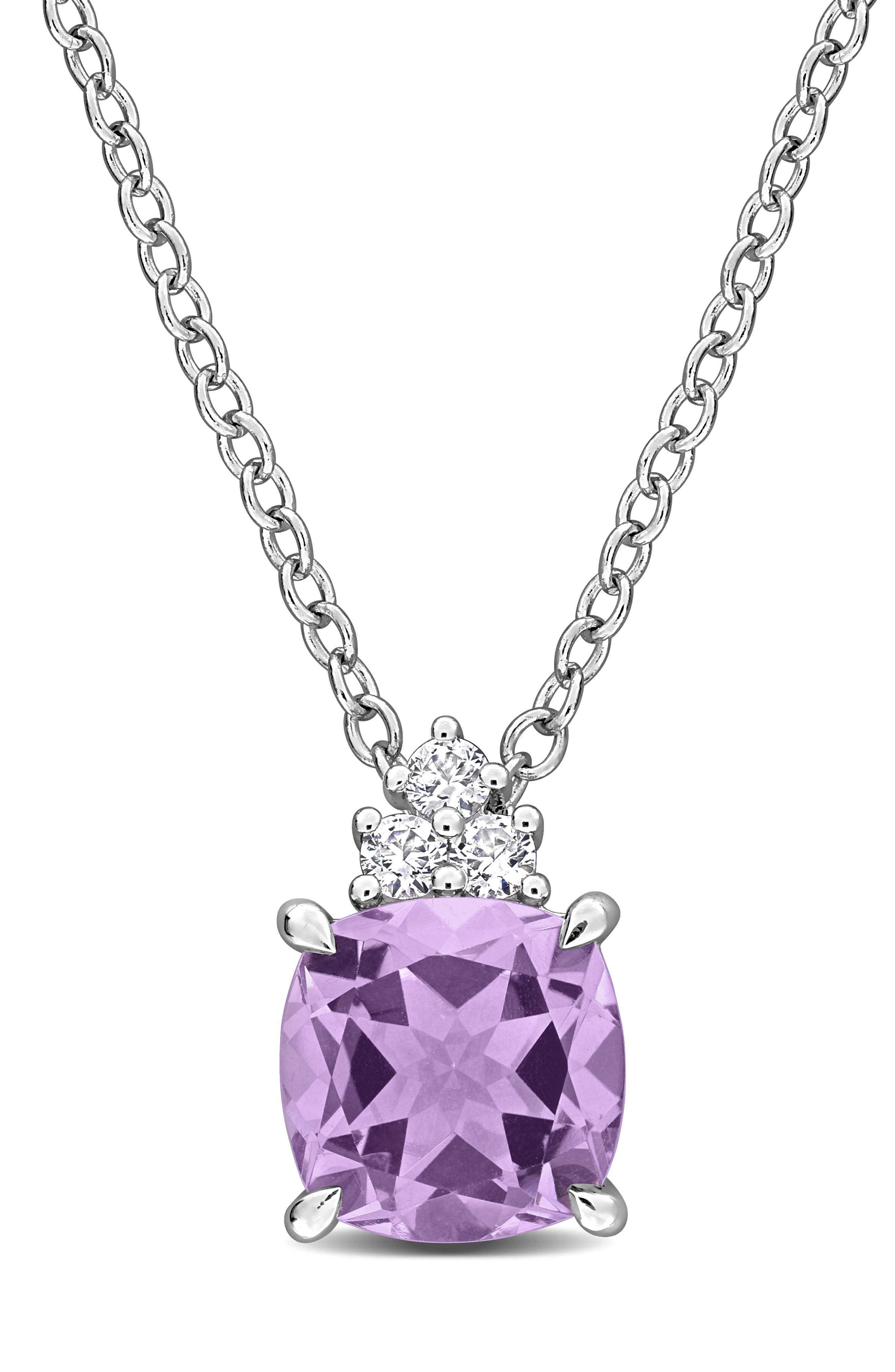 Pink Amethyst and Lab Created White Sapphire Pendant Necklace