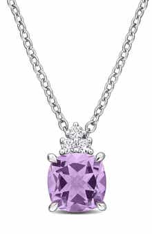 Pink Amethyst and Lab Created White Sapphire Pendant Necklace