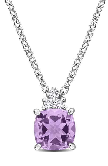 Pink Amethyst and Lab Created White Sapphire Pendant Necklace