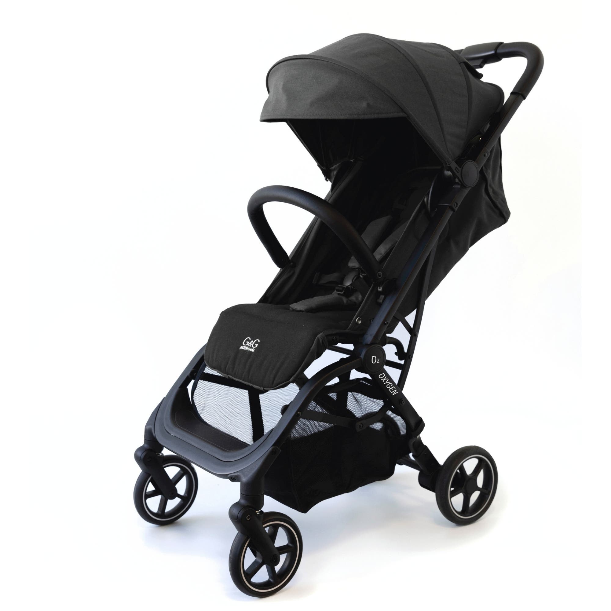 Guzzie and Guss Oxygen v2 Lightweight Stroller, Compact, One-Hand Fold Travel Stroller for Newborn to Toddler in Raven 