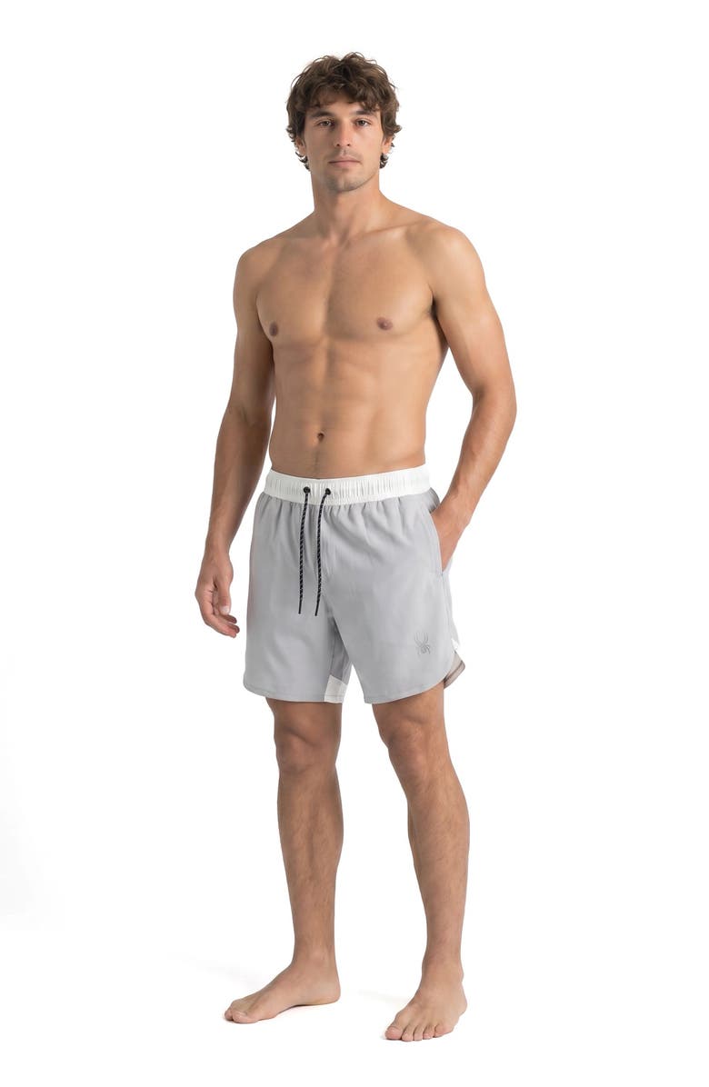 Spyder Colorblocked Scallop Volley Swim Shorts, Alternate, color, Alloy