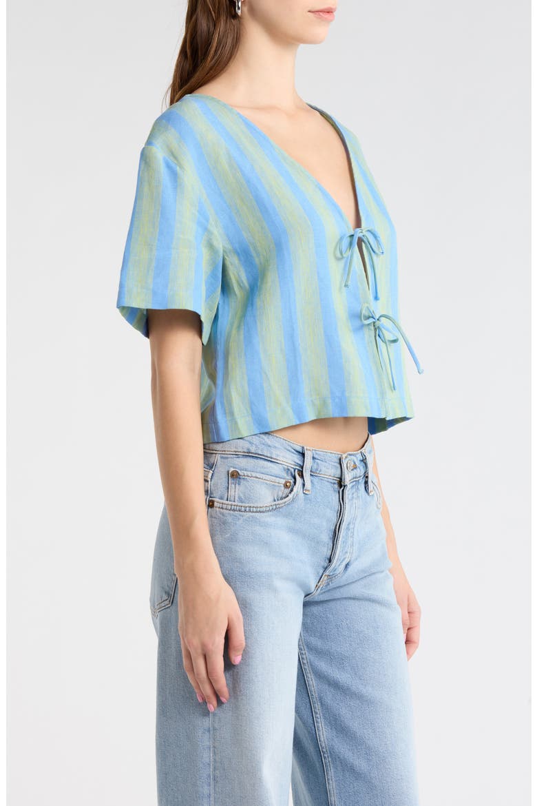 Ava Stripe Tie Front Linen Top, Alternate, color, SEAPORT