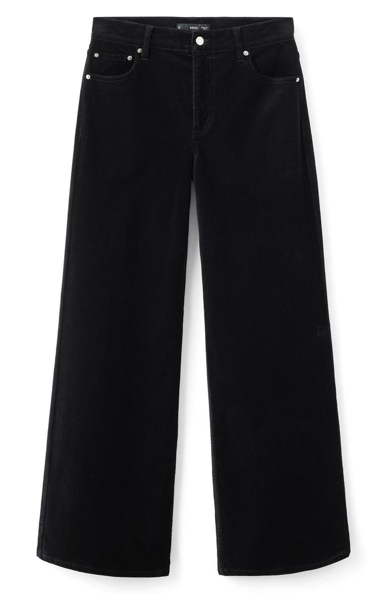 MANGO Wide Leg Velvet Jeans, Alternate, color, Black