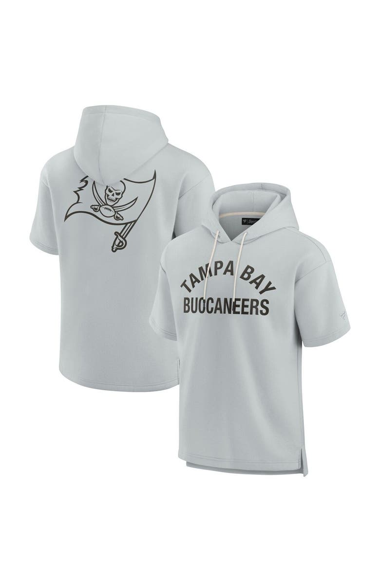Fanatics Signature Unisex Fanatics Signature Gray Tampa Bay Buccaneers Elements Super Soft Fleece Short Sleeve Pullover Hoodie, Main, color,