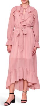 MELLODAY Long Sleeve Ruffle Chiffon Dress